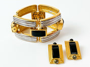 CAROLEE Vintage Gold & Silver Tone Massive Bracelet Bangle Black & Earrings Sets