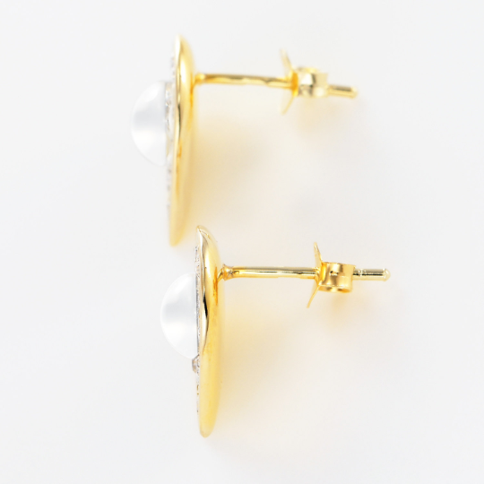 Heart Stud Earrings Cabochon Gold Swarovski Crystal 