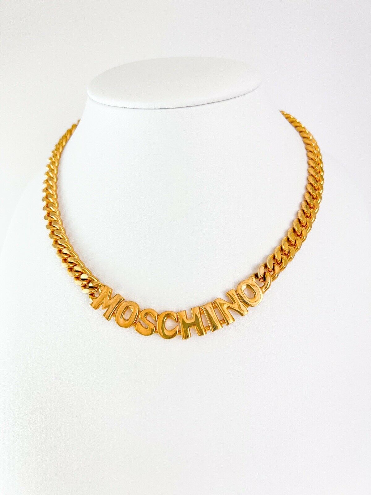 【SOLD OUT】Moschino Vintage Gold Tone Choker Necklace Chain Logo Charm