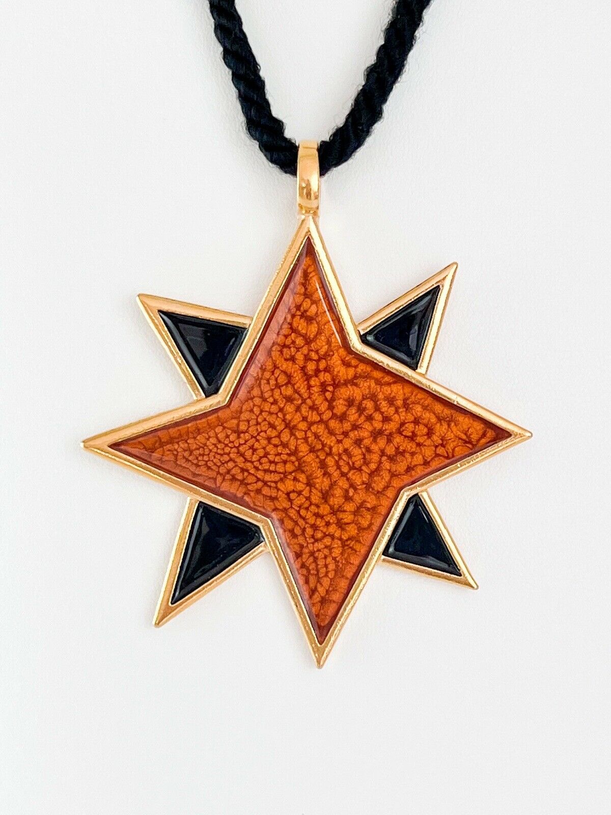 YSL Yves Saint Laurent Vintage Large Star Pendant Necklace Black Cord