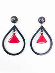 【SOLD OUT】Giorgio Armani Vintage Gold Tone Massive Dangle Hoop Earrings Black Red