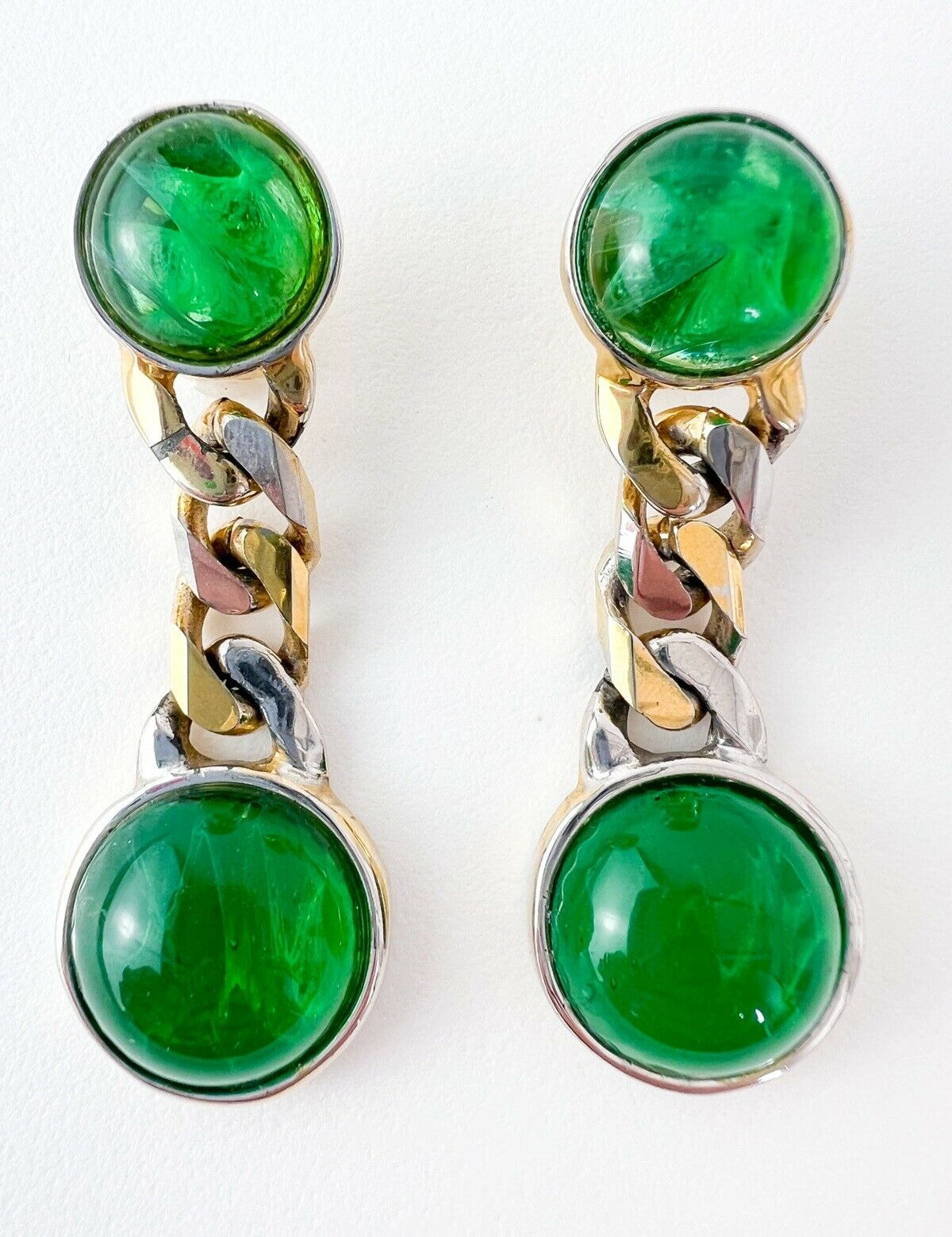 Dangling Earrings Emerald Green Cabochon