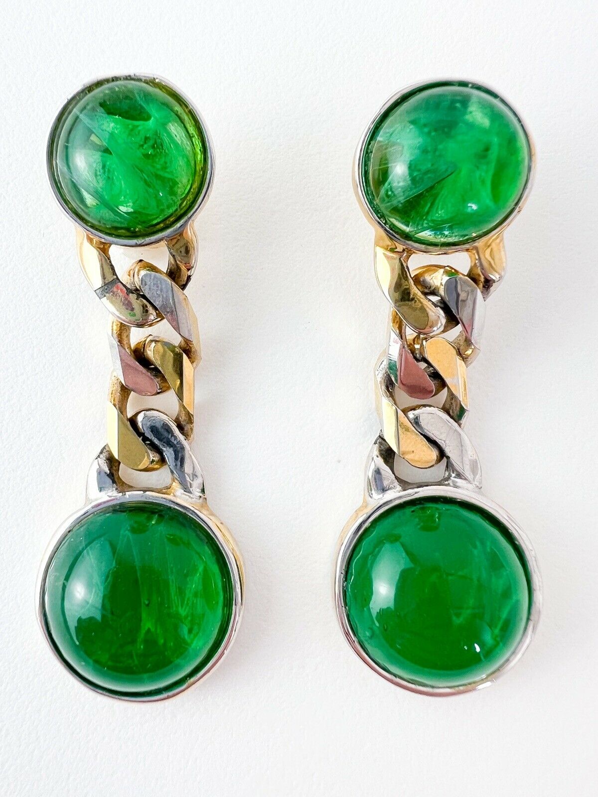 Dangling Earrings Emerald Green Cabochon
