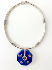 Givenchy 1976 Silver Tone Choker Necklace Epoxy Hexagon Butterfly Turtle Extremely Rare