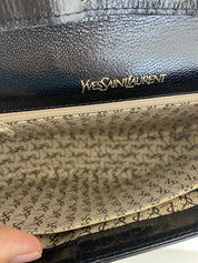 YSL Yves Saint Laurent Vintage Lizard Fringe Shoulder Bag Cross Body Bag Black