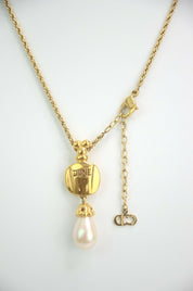 Christian Dior Perfume Bottle Dune Pendant Necklace Faux Pearl Vintage
