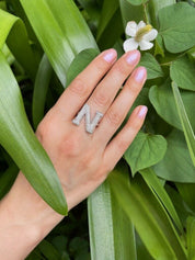 Alphabet Ring Initial N Swarovski Crystals Free Size Sterling Silver 925 Rhodium Plated