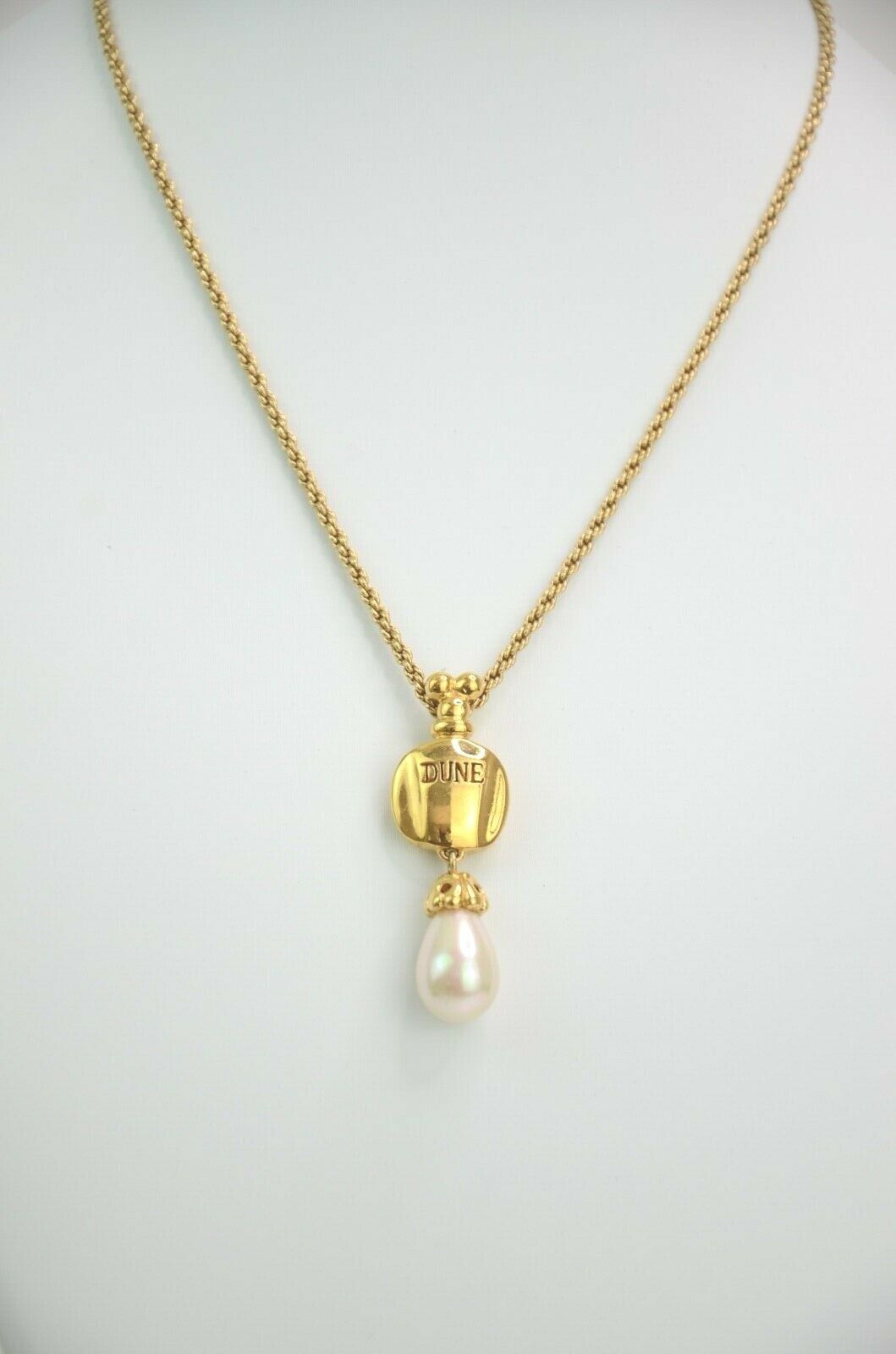 Christian Dior Perfume Bottle Dune Pendant Necklace Faux Pearl Vintage