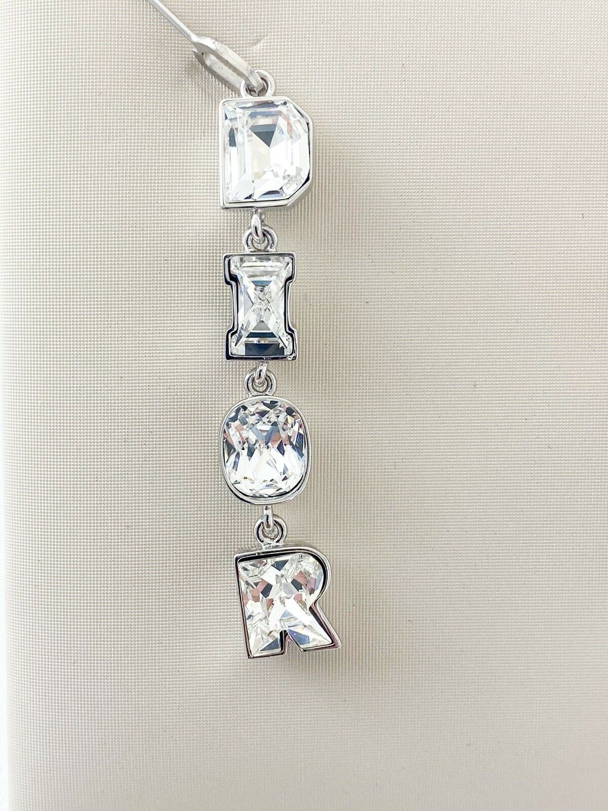 Christian Dior Silver Tone Initial Logo Stud Earrings Vintage Crystal Rhinestone