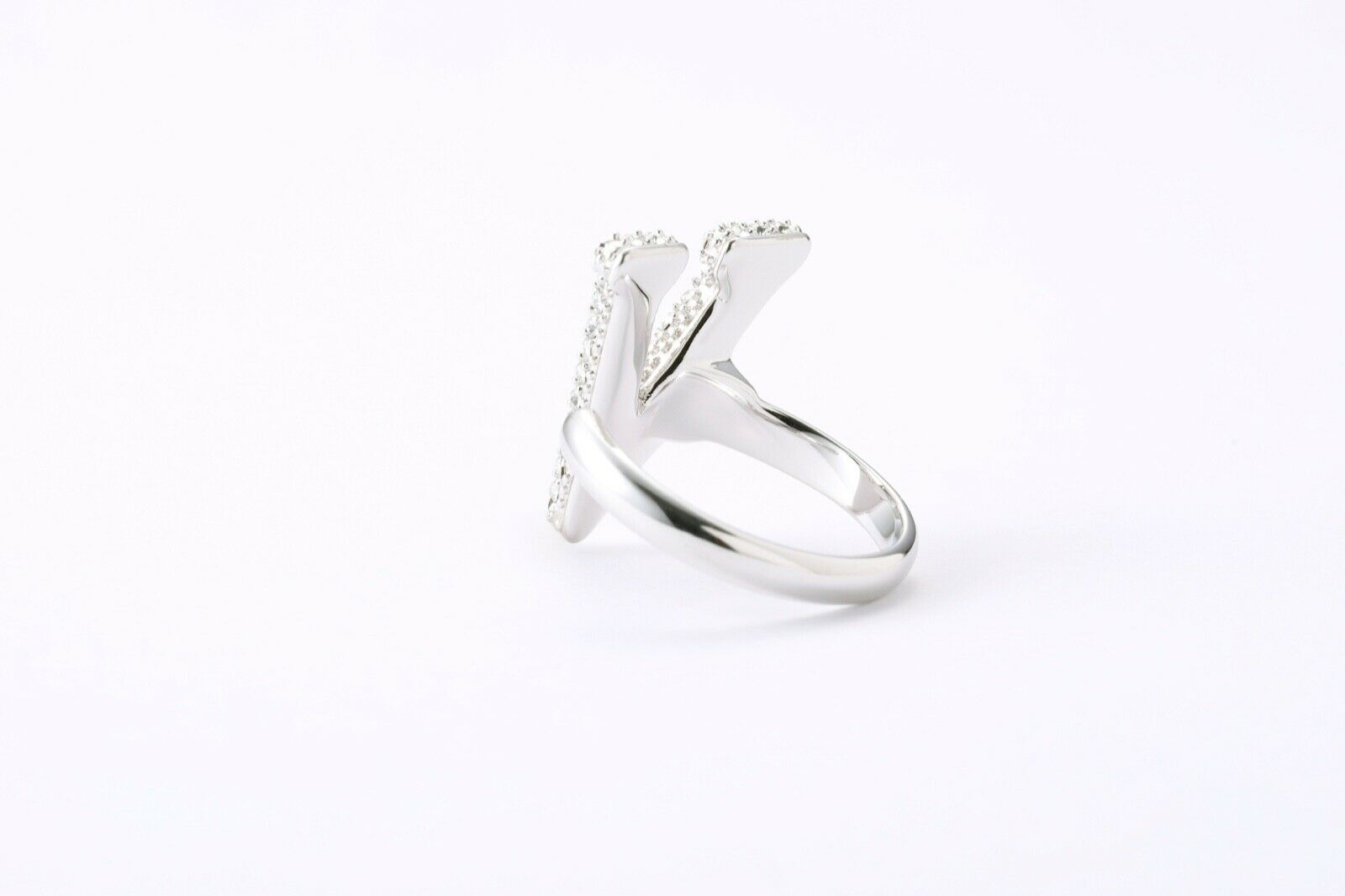 Alphabet Ring Initial  V Swarovski Crystals Free Size Sterling Silver 925 Rhodium Plated