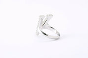Alphabet Ring Initial  V Swarovski Crystals Free Size Sterling Silver 925 Rhodium Plated