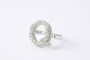Alphabet Ring Initial  Q Swarovski Crystals Free Size Sterling Silver 925 Rhodium Plated