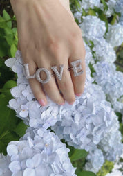 Alphabet Ring Initial  V Swarovski Crystals Free Size Sterling Silver 925 Rhodium Plated