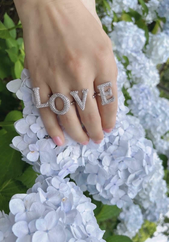 Alphabet Ring Initial  V Swarovski Crystals Free Size Sterling Silver 925 Rhodium Plated