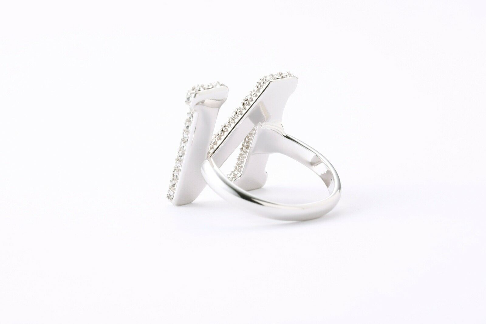 Alphabet Ring Initial N Swarovski Crystals Free Size Sterling Silver 925 Rhodium Plated