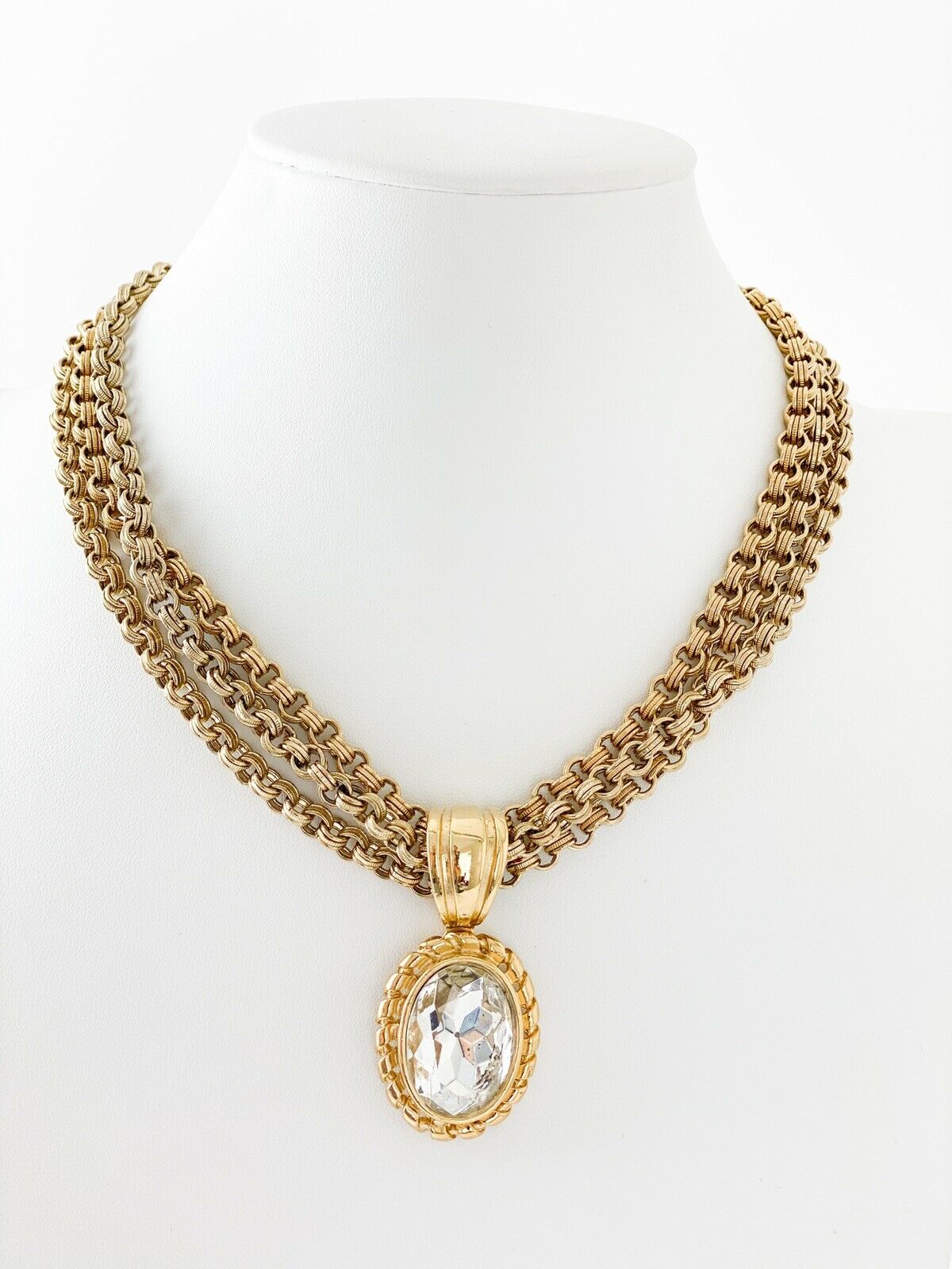 Givenchy Gold Tone Massive Rhinestone Multi-Strands Chain Necklace Vintage