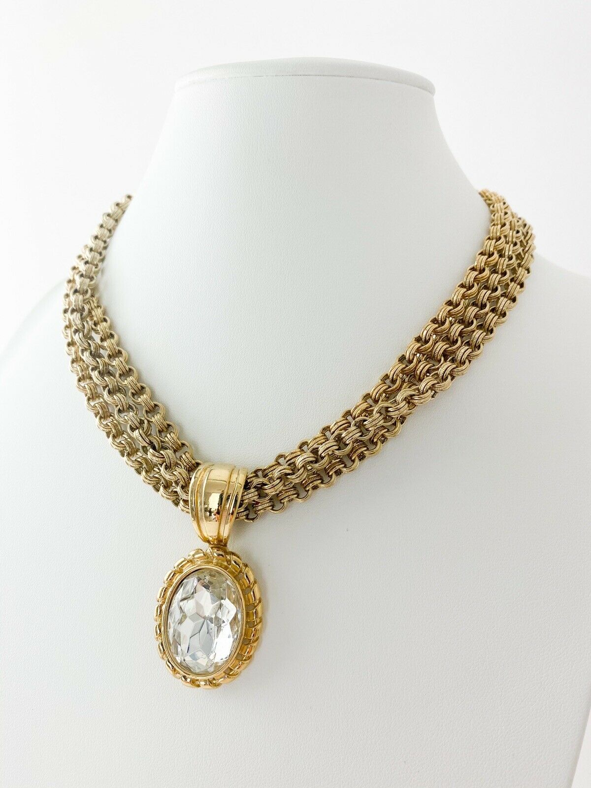 Givenchy Gold Tone Massive Rhinestone Multi-Strands Chain Necklace Vintage