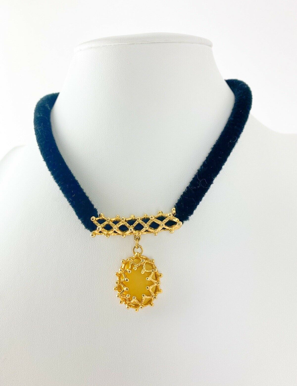 Vintage YSL Yves Saint Laurent Necklace, Gold Tone Necklace, Yellow Overlay Oval Pendant, Choker Necklace, Jewelry necklace, Women Jewelry