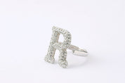 Alphabet Ring Initial  R Swarovski Crystals Free Size Sterling Silver 925 Rhodium Plated