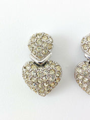 Christian Dior Boutique Vintage Silver Tone Heart Drop Earrings Rhinestones