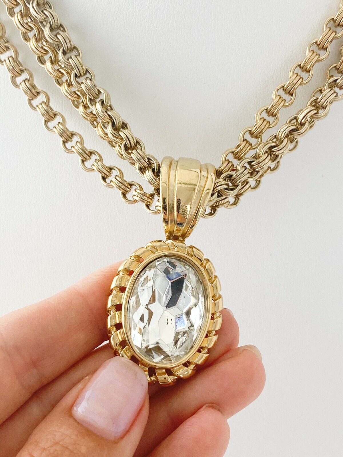 Givenchy Gold Tone Massive Rhinestone Multi-Strands Chain Necklace Vintage