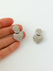 Christian Dior Boutique Vintage Silver Tone Heart Drop Earrings Rhinestones