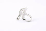Alphabet Ring Initial  R Swarovski Crystals Free Size Sterling Silver 925 Rhodium Plated