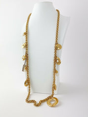 Bijoux Givenchy Paris New York Vintage Gold Tone Multi-Charm Necklace Faux Pearl