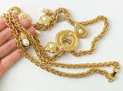 Bijoux Givenchy Paris New York Vintage Gold Tone Multi-Charm Necklace Faux Pearl