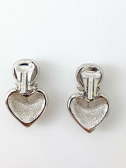 Christian Dior Boutique Vintage Silver Tone Heart Drop Earrings Rhinestones
