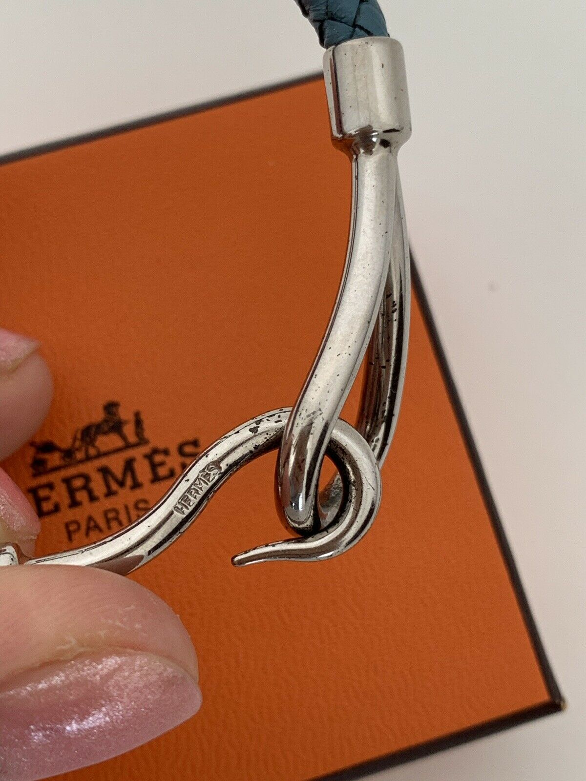 Hermes Bracelet Bangle Leather Jumbo Hook Original Box Made In France