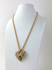 【SOLD OUT】YSL Yves Saint Laurent Vintage Gold Tone Heart Necklace Rhinestone