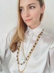 Lanvin  Paris Faux pearl and Glass Beads Multi-Strand Long Necklace Very Rare 2 Ways