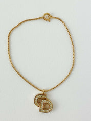 Christian Dior Vintage Gold Tone CD Logo Bracelet Rhinestones