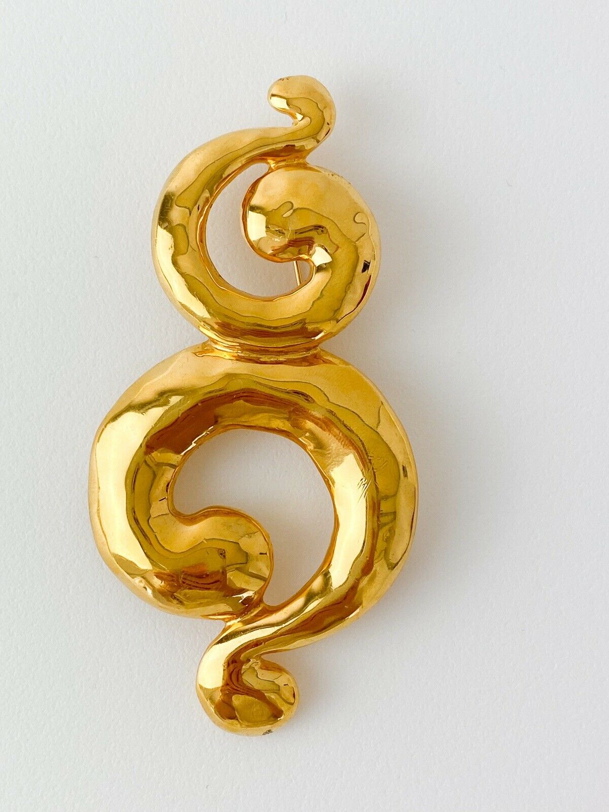 YSL Yves Saint Laurent Vintage Gold Tone Coiled Spiral Brooch Pin