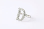 Alphabet Ring Initial  D Swarovski Crystals Free Size Sterling Silver 925 Rhodium Plated