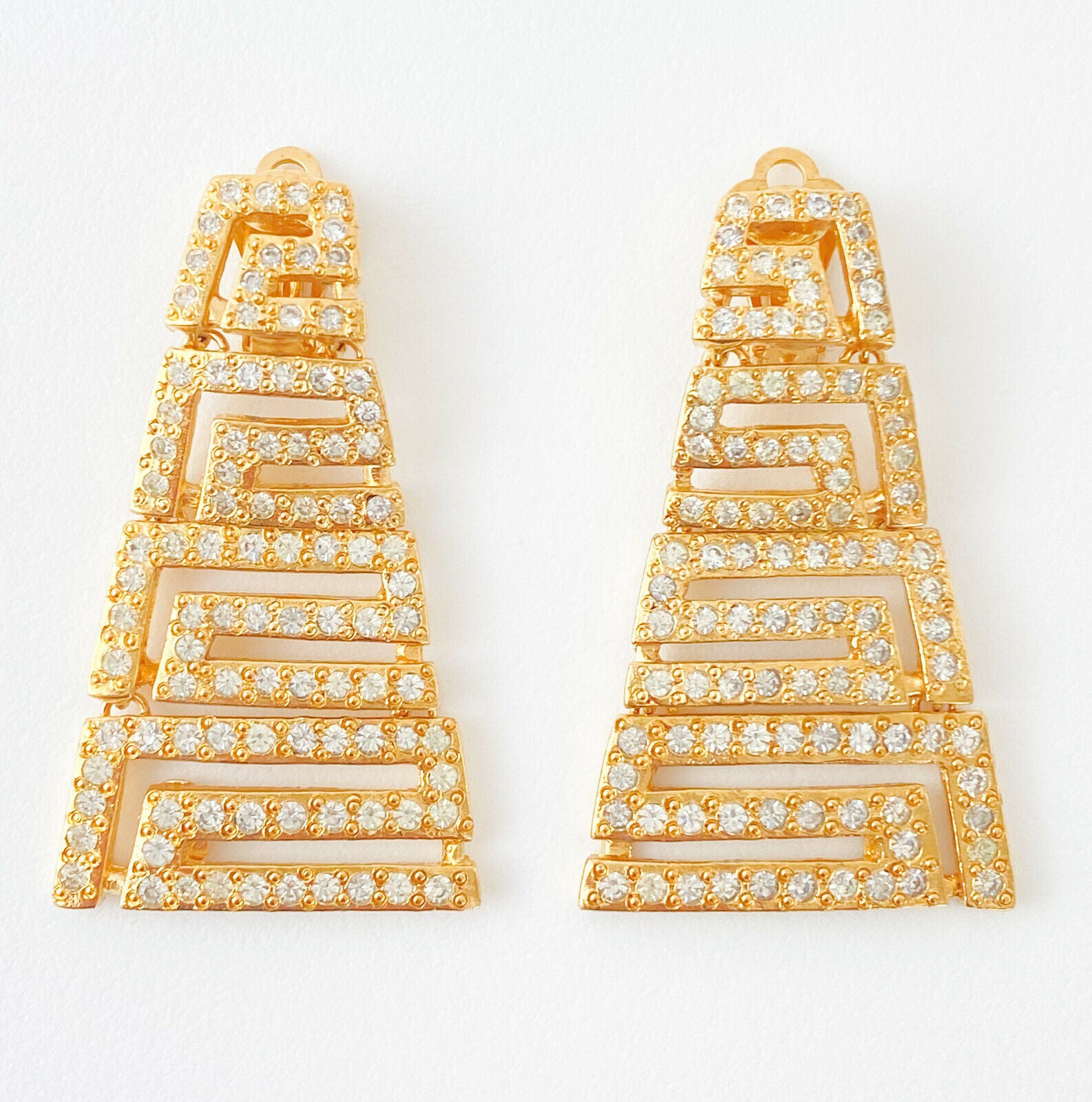 Vintage GIANNI VERSACE Earrings, Gold Tone Earrings, Vintage Rhinestone, Massive Logo, Vintage Jewelry, Earrings Drop Gold, Gift for her