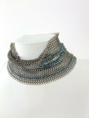 CHANEL Silver Tone Metallic Massive Choker Collar Necklace Beads Made in France