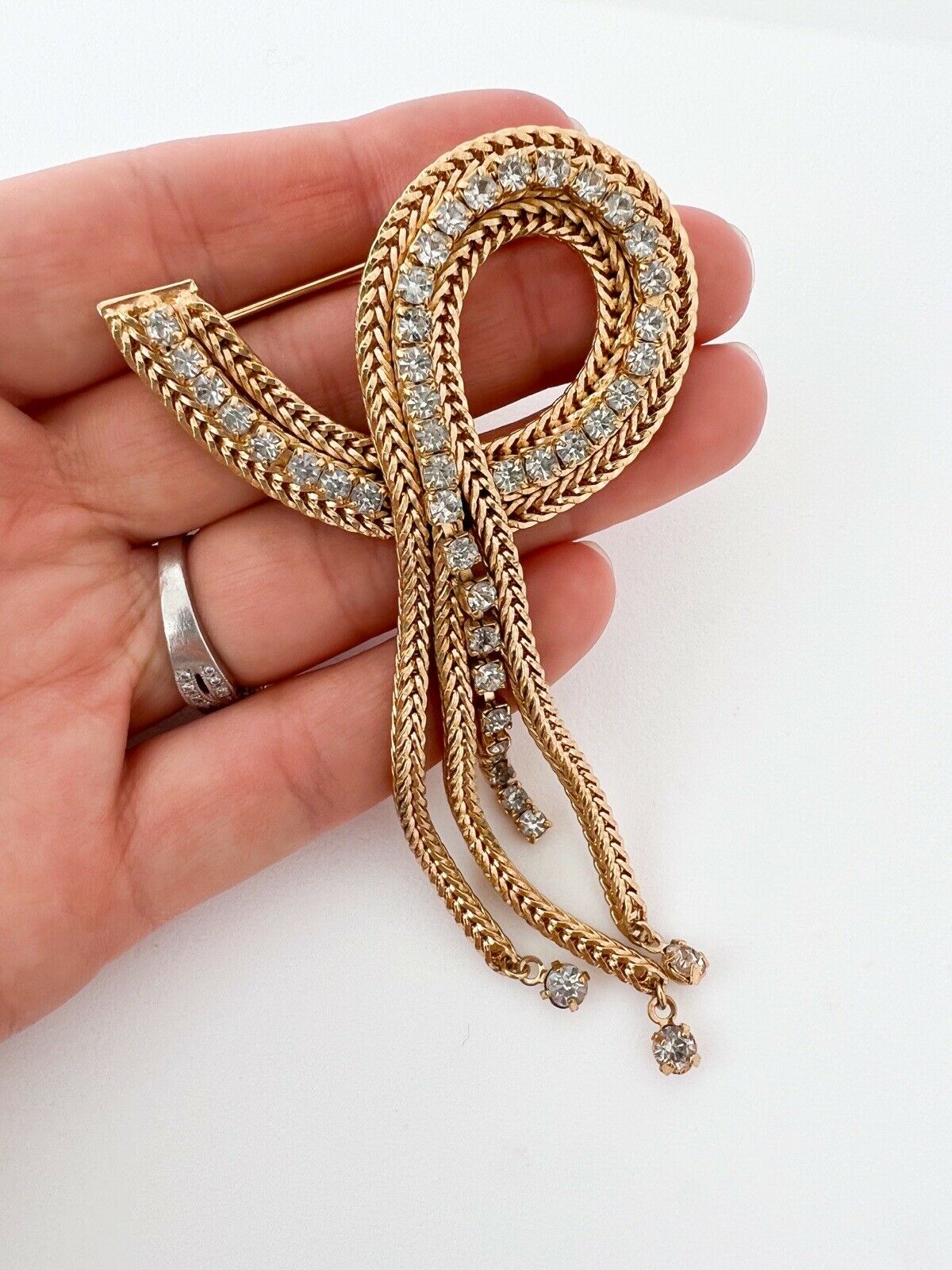 Pierre Balmain Vintage Brooch Pin Dangle Chain Fringe Rhinestone