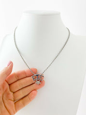 【SOLD OUT】YSL Yves Saint Laurent Vintage Silver Tone Star ETE Necklace Rhinestone