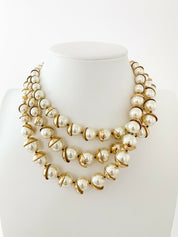 Christian Dior Mise en Dior Vintage Gold Tone Multi-Strand Necklace Faux Pearl