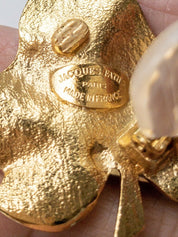 【SOLD OUT】Jacques Fath Gold Tone Leaf Earrings Made in France Vintage