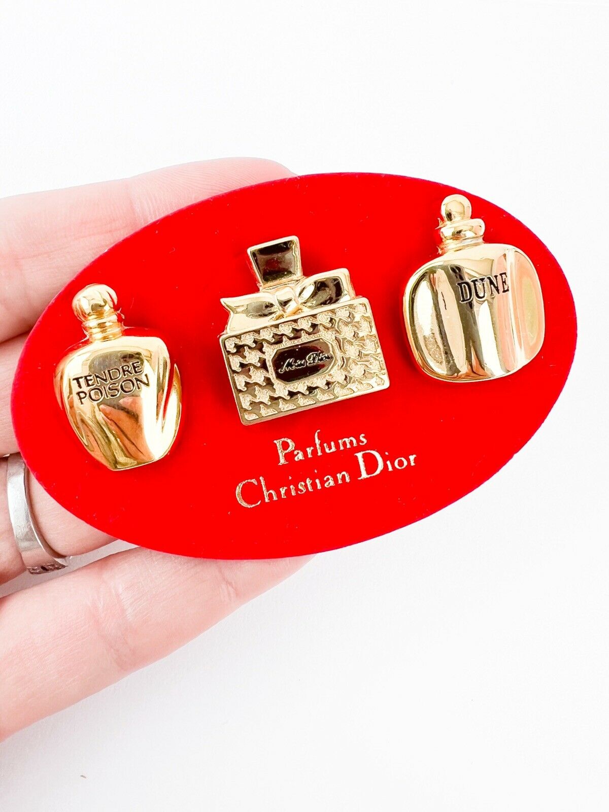 Christian Dior Gold Tone Mini Brooch Pin Sets Perfumes Bottles