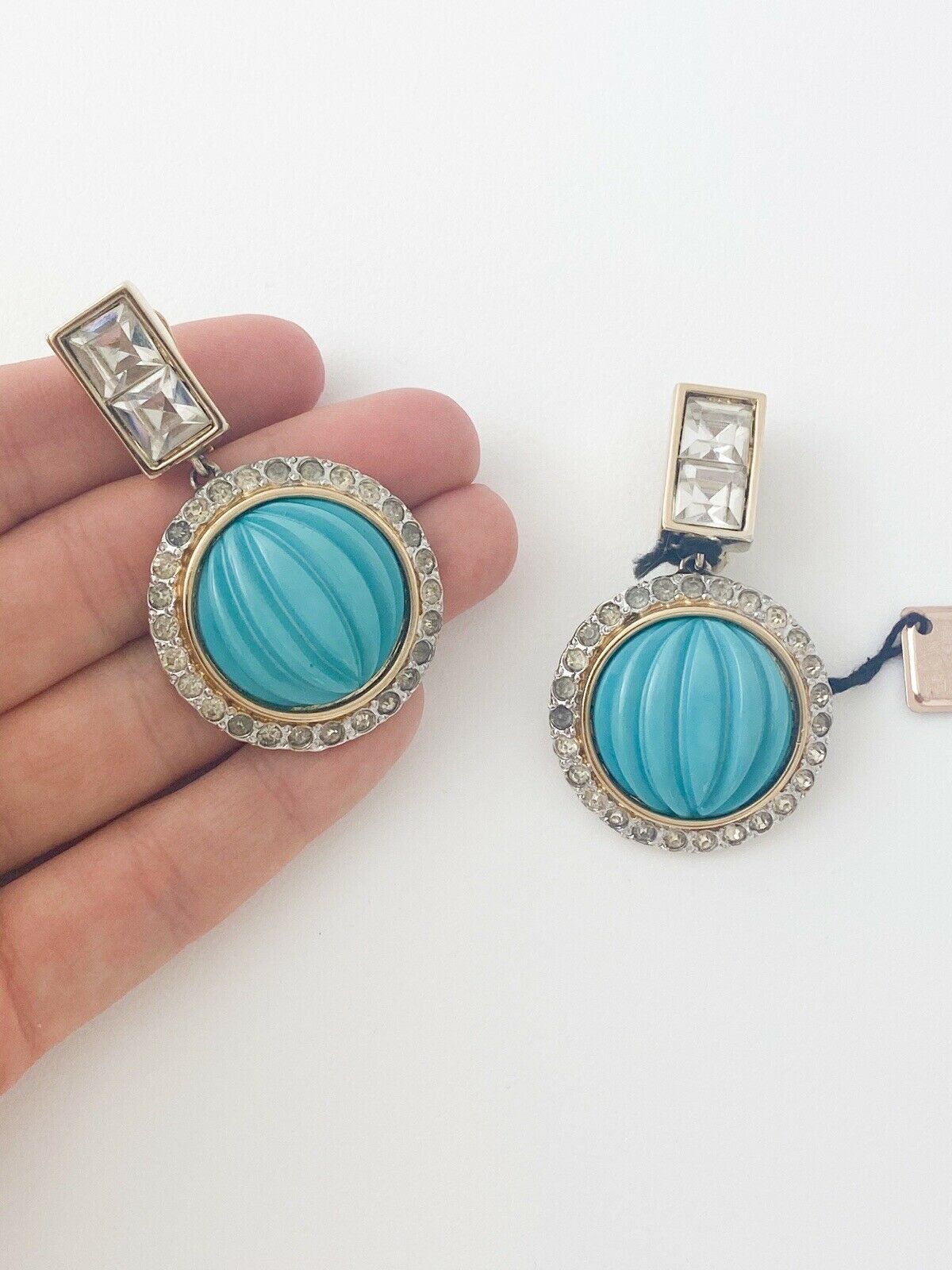 【SOLD OUT】Valentino Vintage Gold Tone Dangle Earrings Turquoise Blue Made in Italy