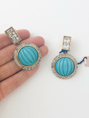 【SOLD OUT】Valentino Vintage Gold Tone Dangle Earrings Turquoise Blue Made in Italy