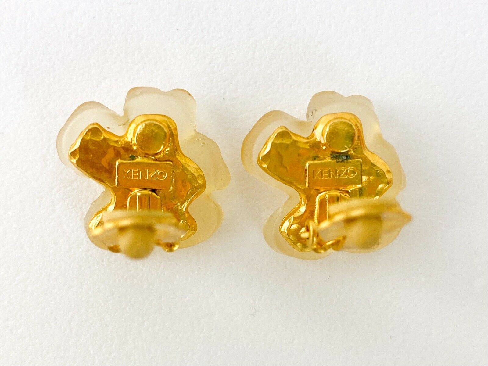 KENZO Paris Vintage Flower Floral Clip-on Earrings Yellow Beautiful