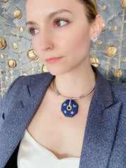 Givenchy 1976 Silver Tone Choker Necklace Epoxy Hexagon Butterfly Turtle Extremely Rare