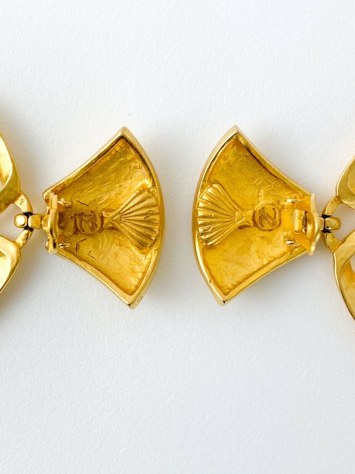 Karl Lagerfeld Vintage Gold Tone Logo Massive Dangle Hoop Earrings