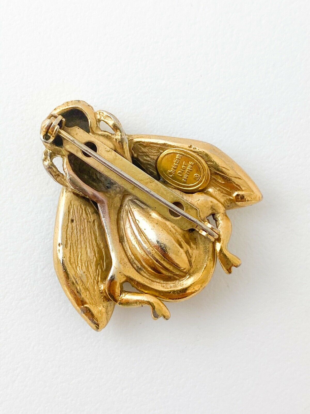 Christian Dior Boutique Vintage Gold Tone Bee Brooch Pin Black