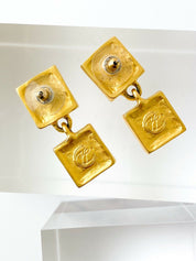 Karl Lagerfeld Vintage Gold Tone Dangle Earrings KL Script Square
